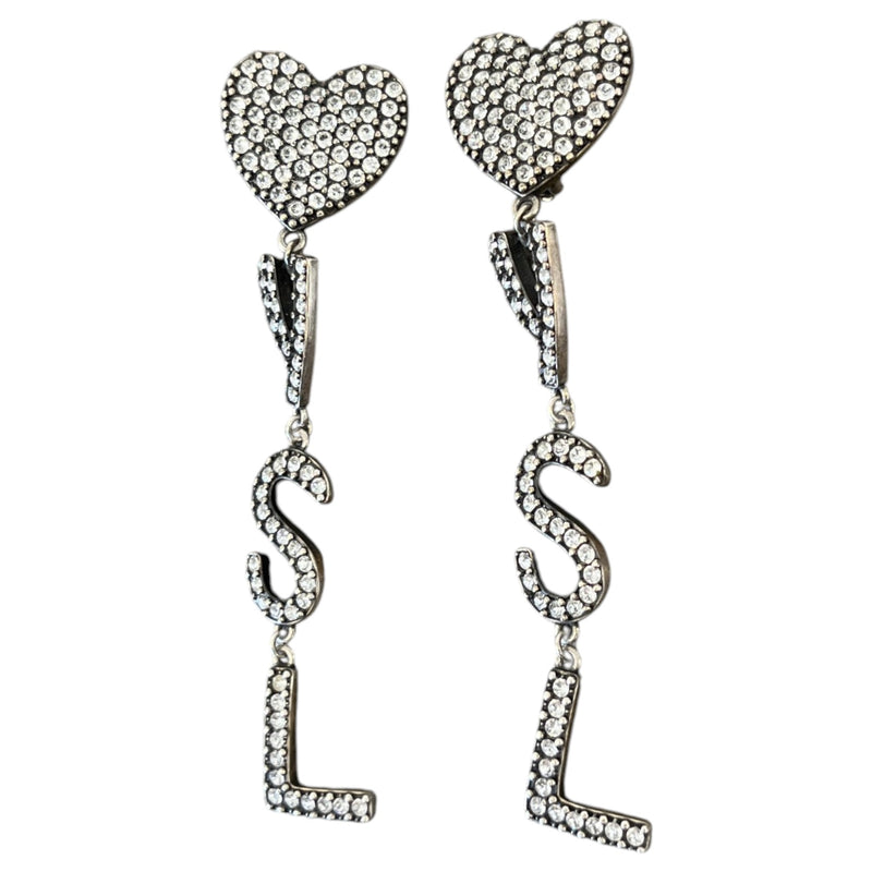 Women's Crystal Opyum Heart Clip On Earrings Silver