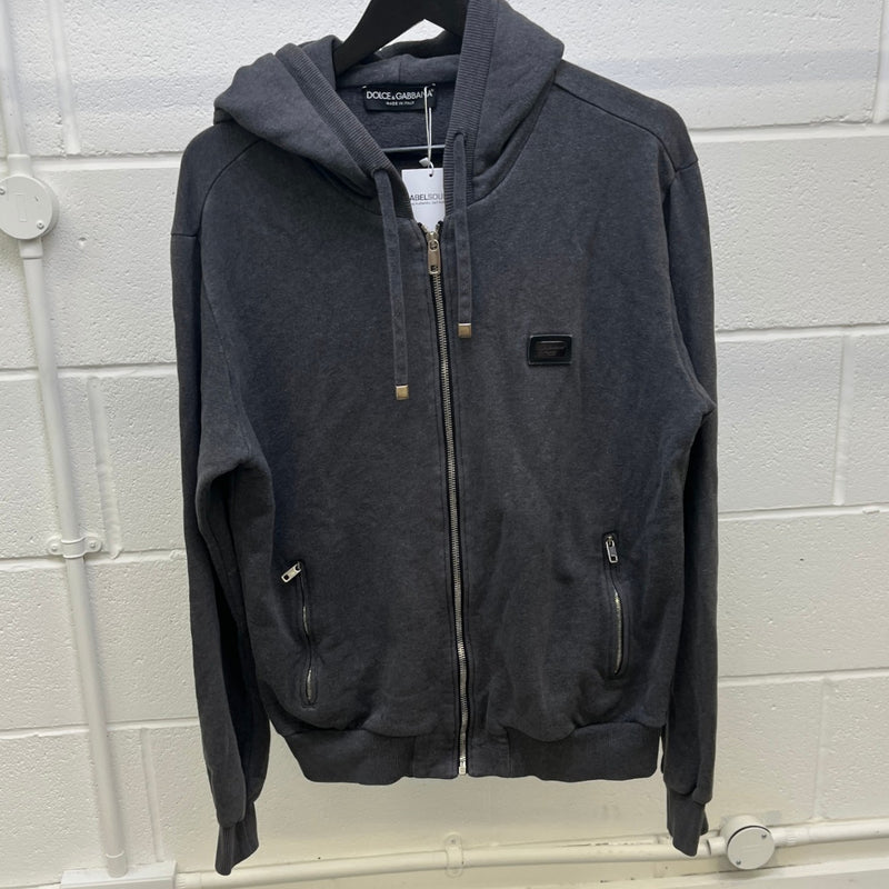 Men's Plaque Logo Zip Up Hoodie Grey Size IT 50 / UK L