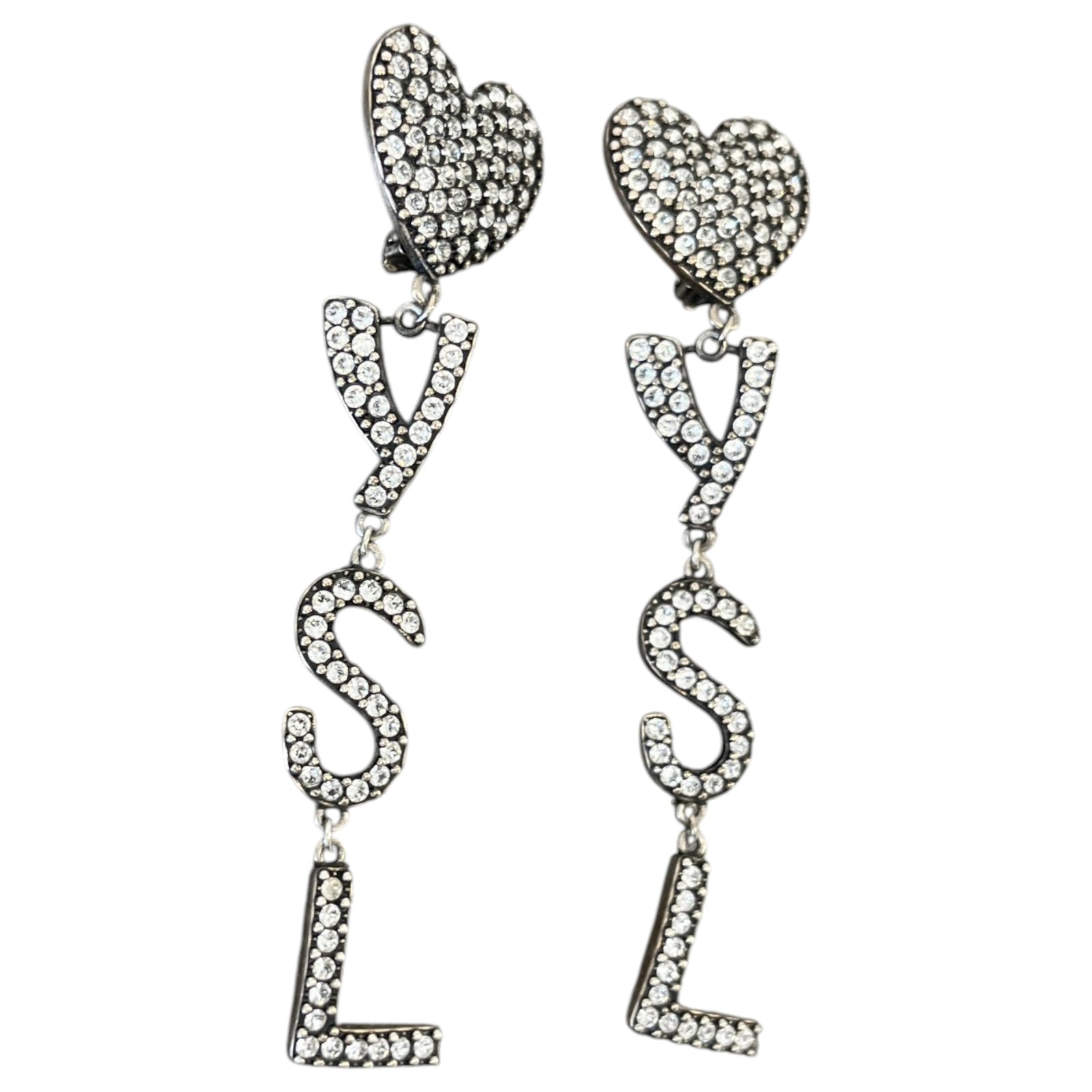 Women's Crystal Opyum Heart Clip On Earrings Silver - Photo 5