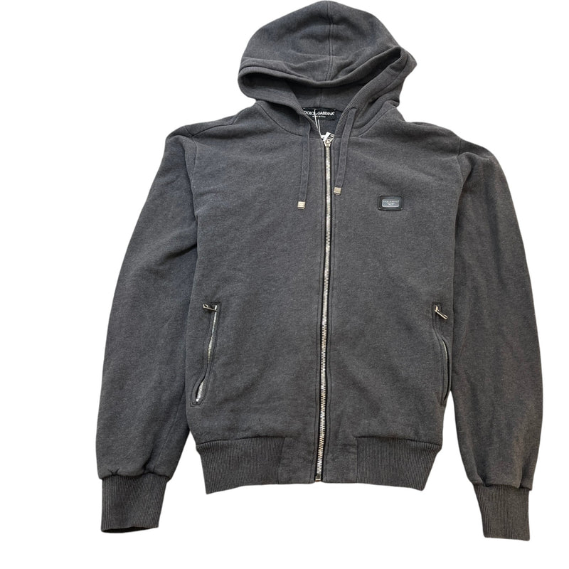Men's Plaque Logo Zip Up Hoodie Grey Size IT 50 / UK L