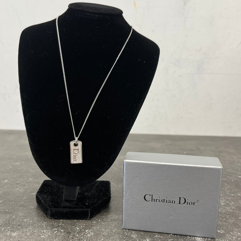 Women's Embellished Tag Necklace Silver