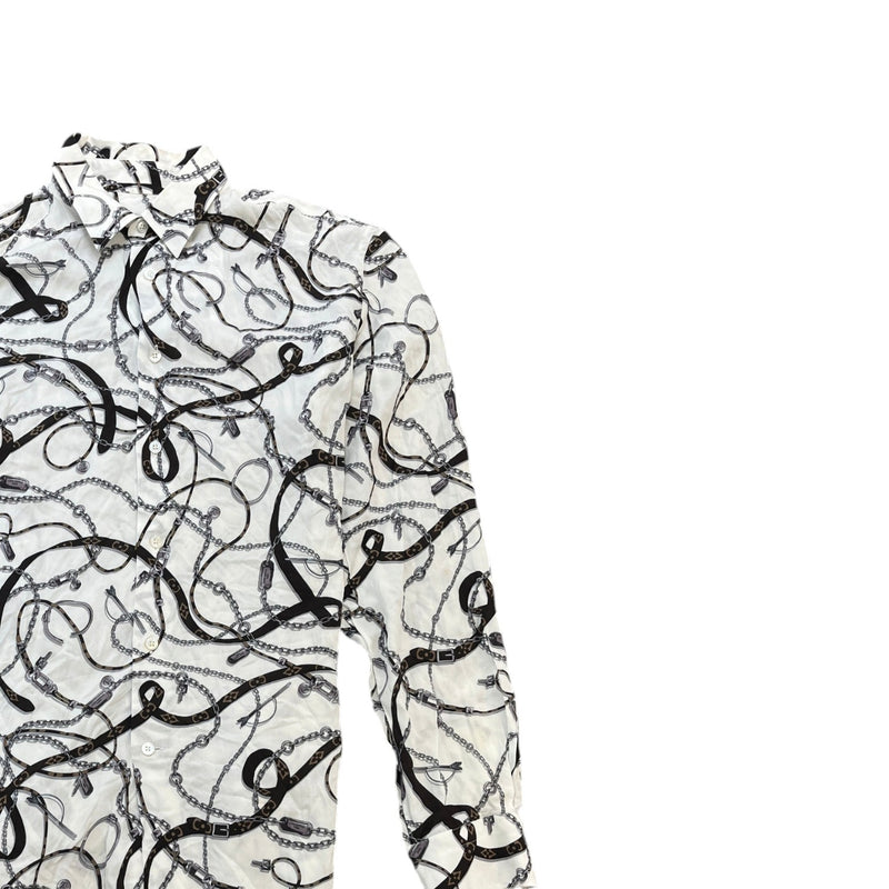 Men's Monogram Chain Belt Print Long Sleeve Shirt White Size S