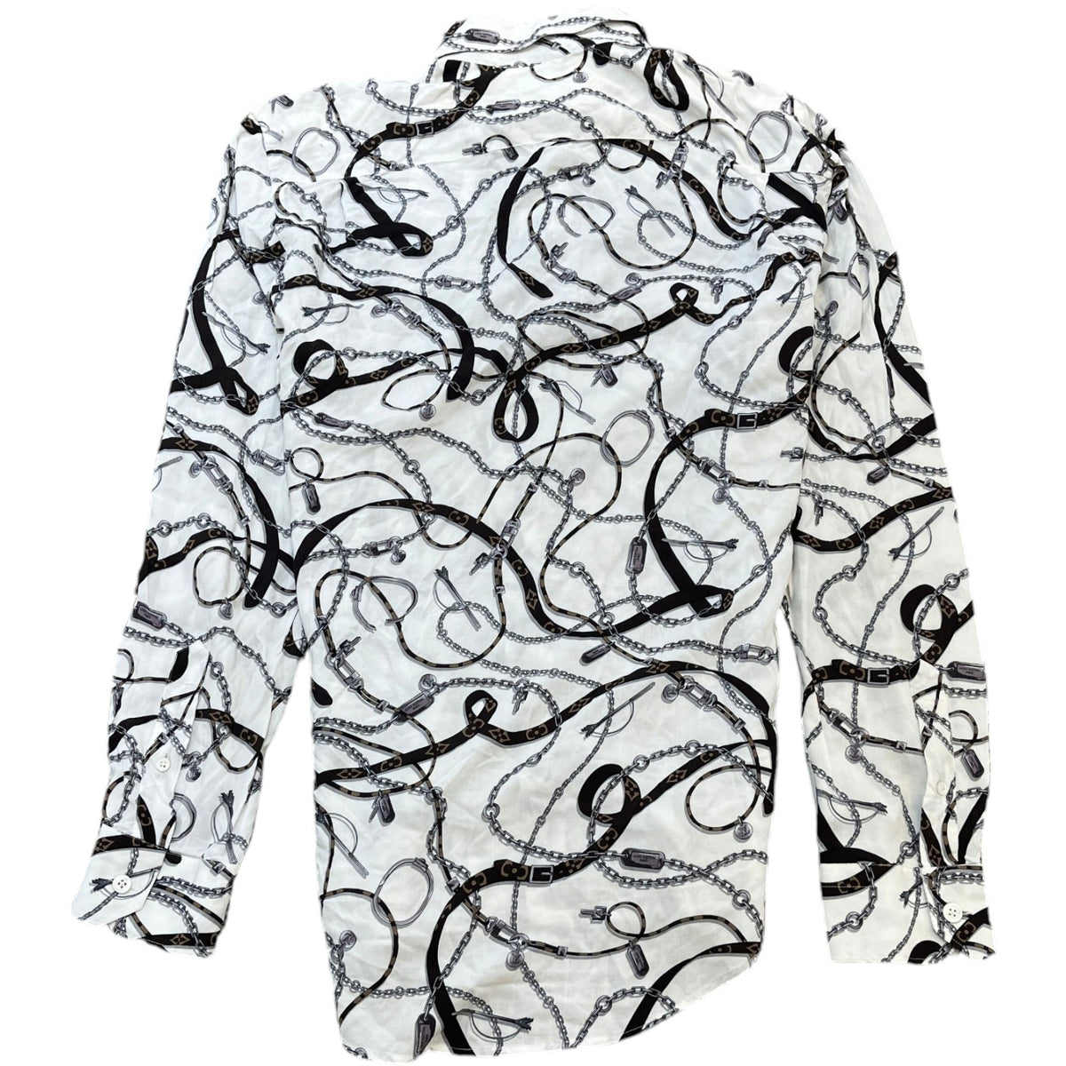 Men's Monogram Chain Belt Print Long Sleeve Shirt White Size S - Photo 2