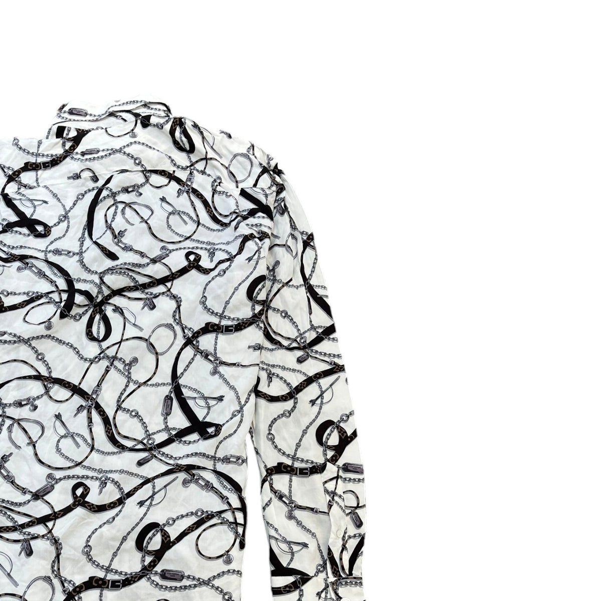 Men's Monogram Chain Belt Print Long Sleeve Shirt White Size S - Photo 4