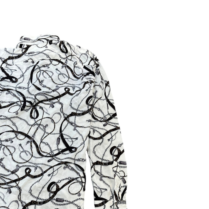 Men's Monogram Chain Belt Print Long Sleeve Shirt White Size S