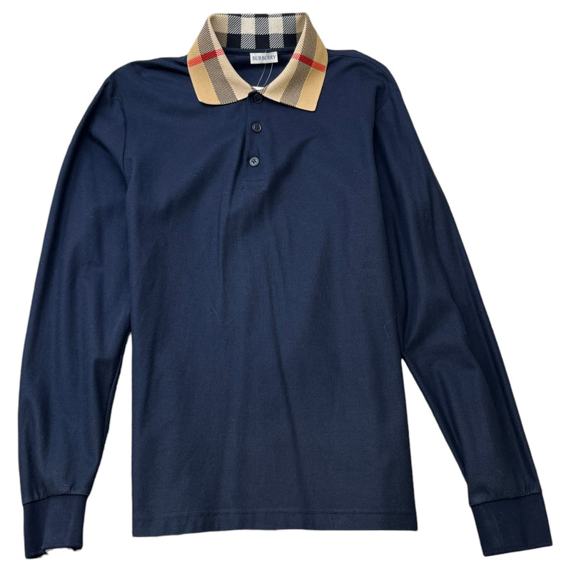 Men's Check Collar Polo Shirt Navy Size M