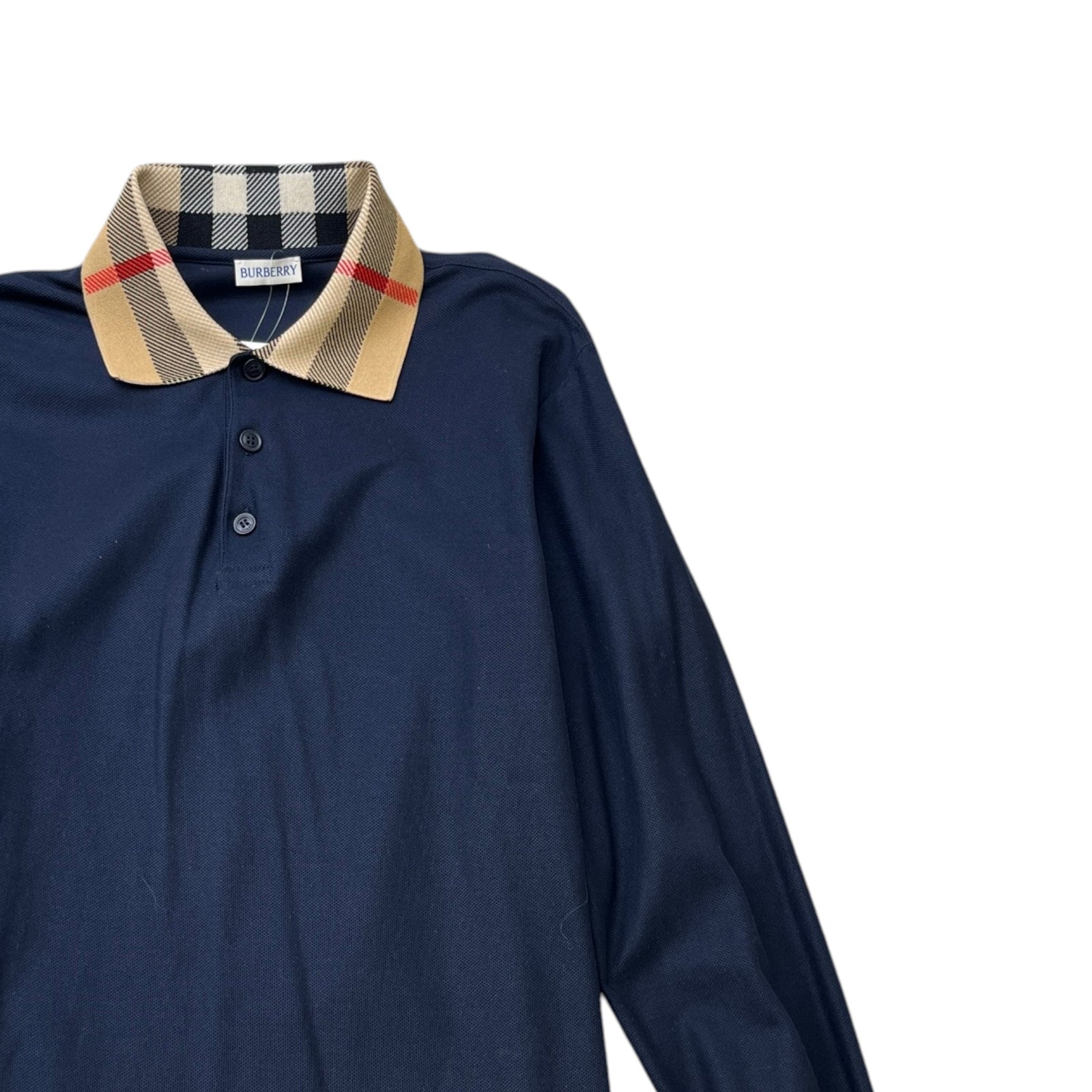 Men's Check Collar Polo Shirt Navy Size M - Photo 3