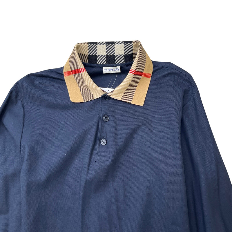 Men's Check Collar Polo Shirt Navy Size M
