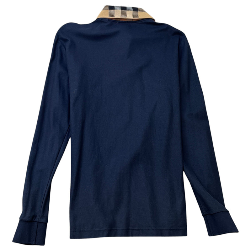 Men's Check Collar Polo Shirt Navy Size M