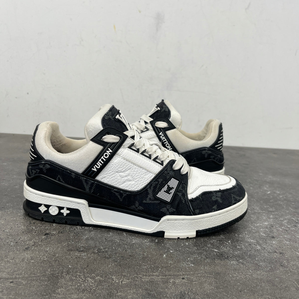 Men's LV Monogram Demin Panels Low Trainers Black Size UK 6 / EU 40 - Photo 12