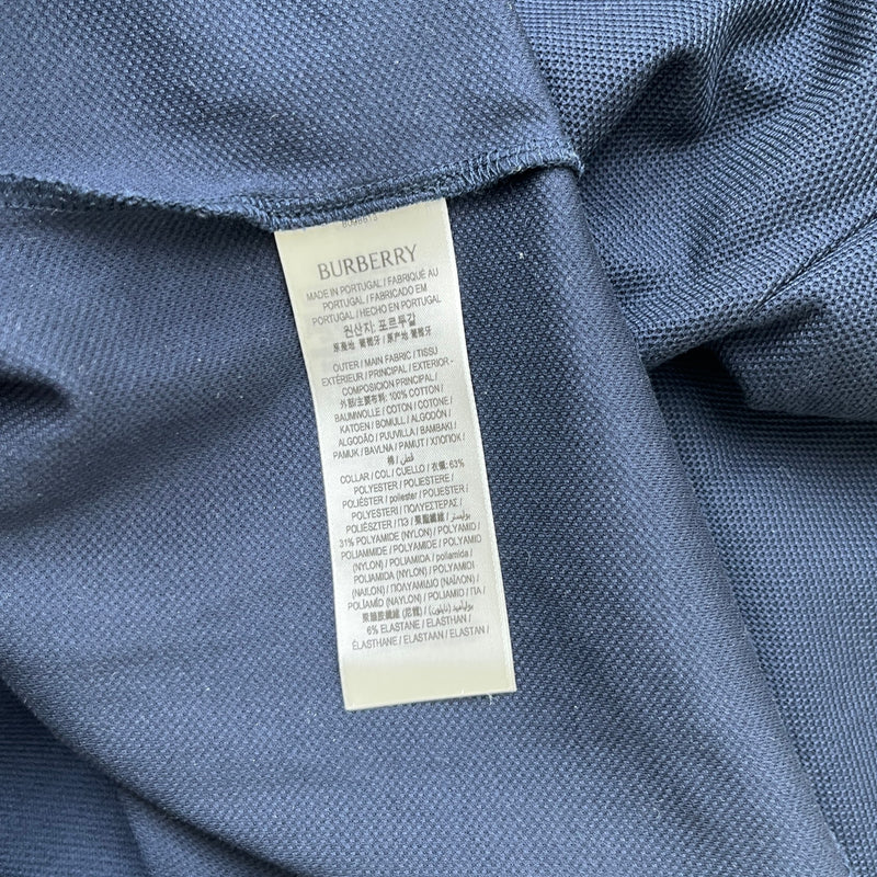 Men's Check Collar Polo Shirt Navy Size M