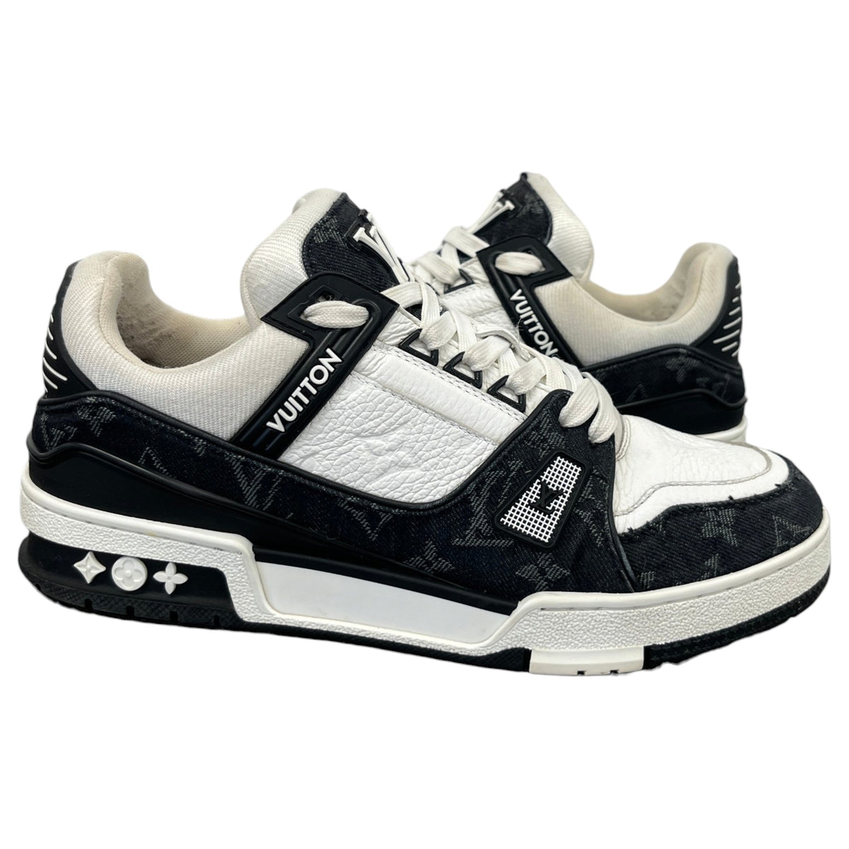 Men's LV Monogram Demin Panels Low Trainers Black Size UK 6 / EU 40 - Photo 3