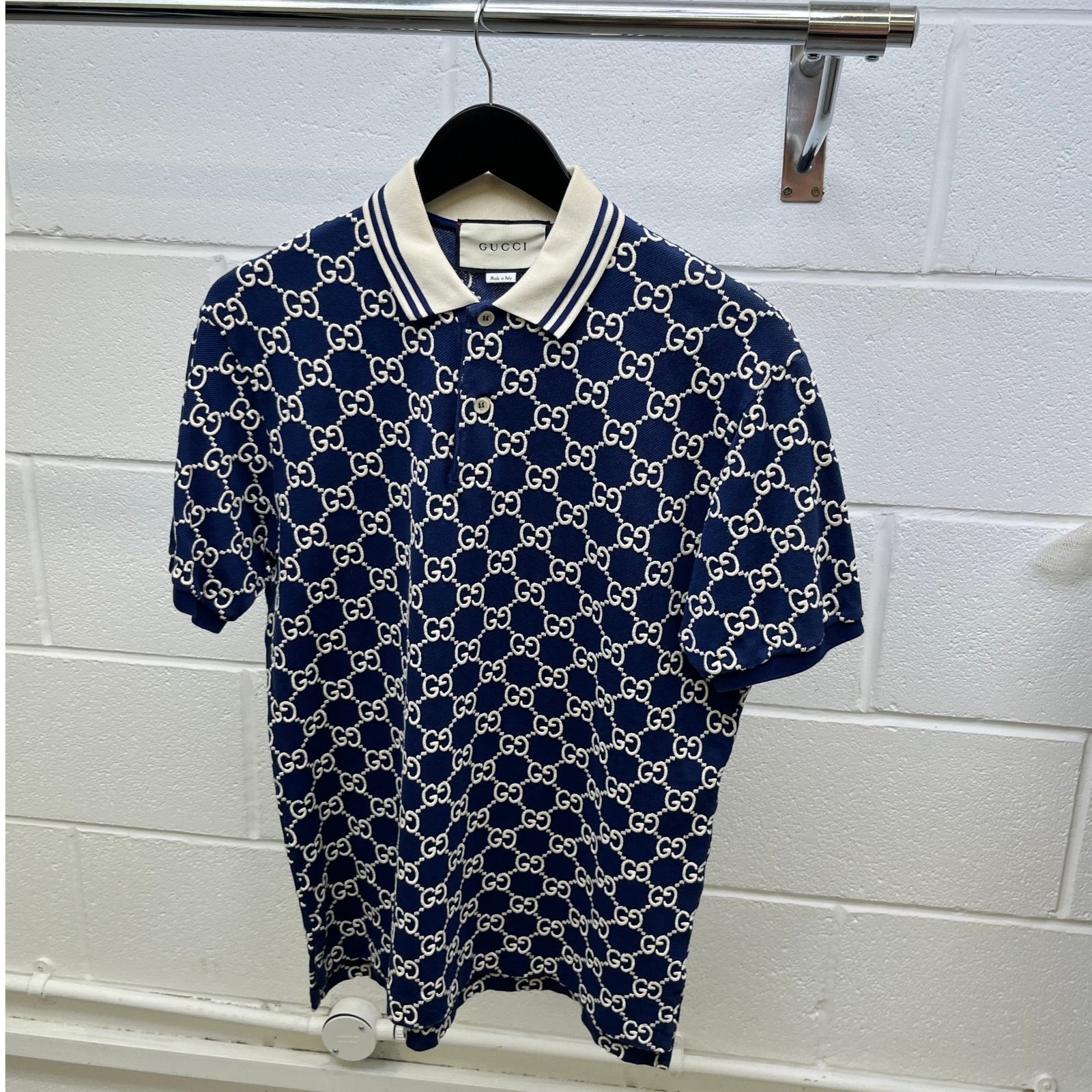 Men's GG Monogram Polo Shirt Blue Size S - Photo 8
