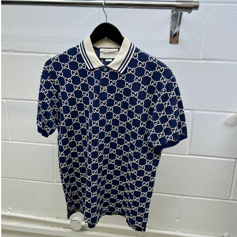 Men's GG Monogram Polo Shirt Blue Size S