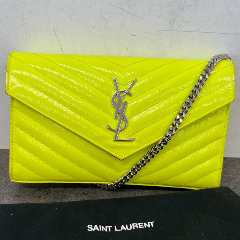Saint Laurent Women's Cassandre Matelassé Wallet On Chain Patent Bag Yellow