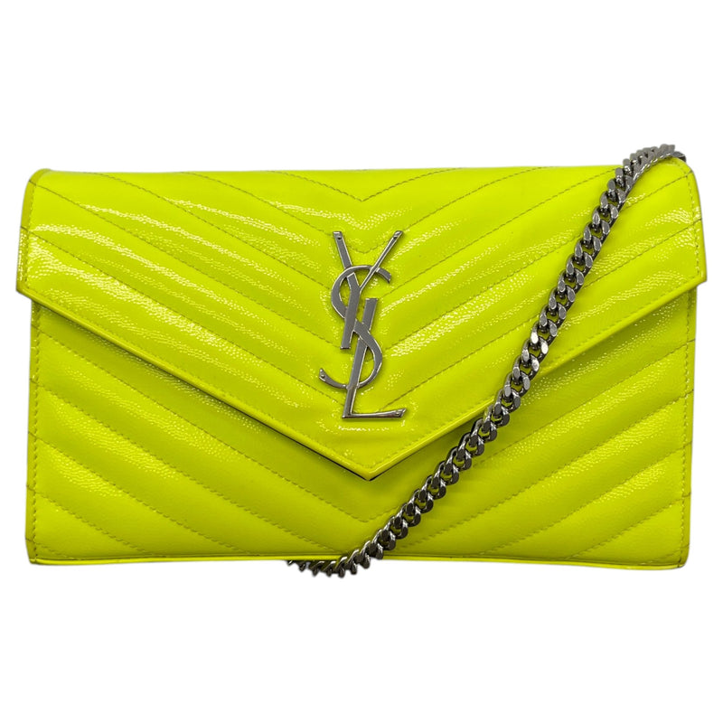 Saint Laurent Women's Cassandre Matelassé Wallet On Chain Patent Bag Yellow
