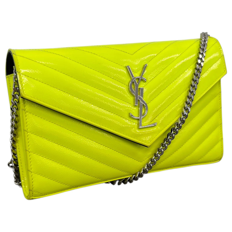 Saint Laurent Women's Cassandre Matelassé Wallet On Chain Patent Bag Yellow