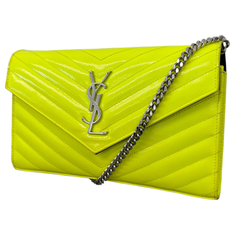 Saint Laurent Women's Cassandre Matelassé Wallet On Chain Patent Bag Yellow