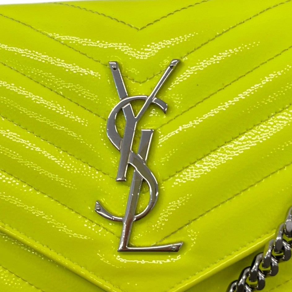 Saint Laurent Women's Cassandre Matelassé Wallet On Chain Patent Bag Yellow - Photo 10