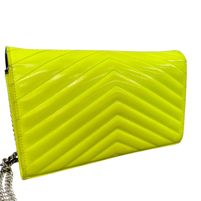 Saint Laurent Women's Cassandre Matelassé Wallet On Chain Patent Bag Yellow
