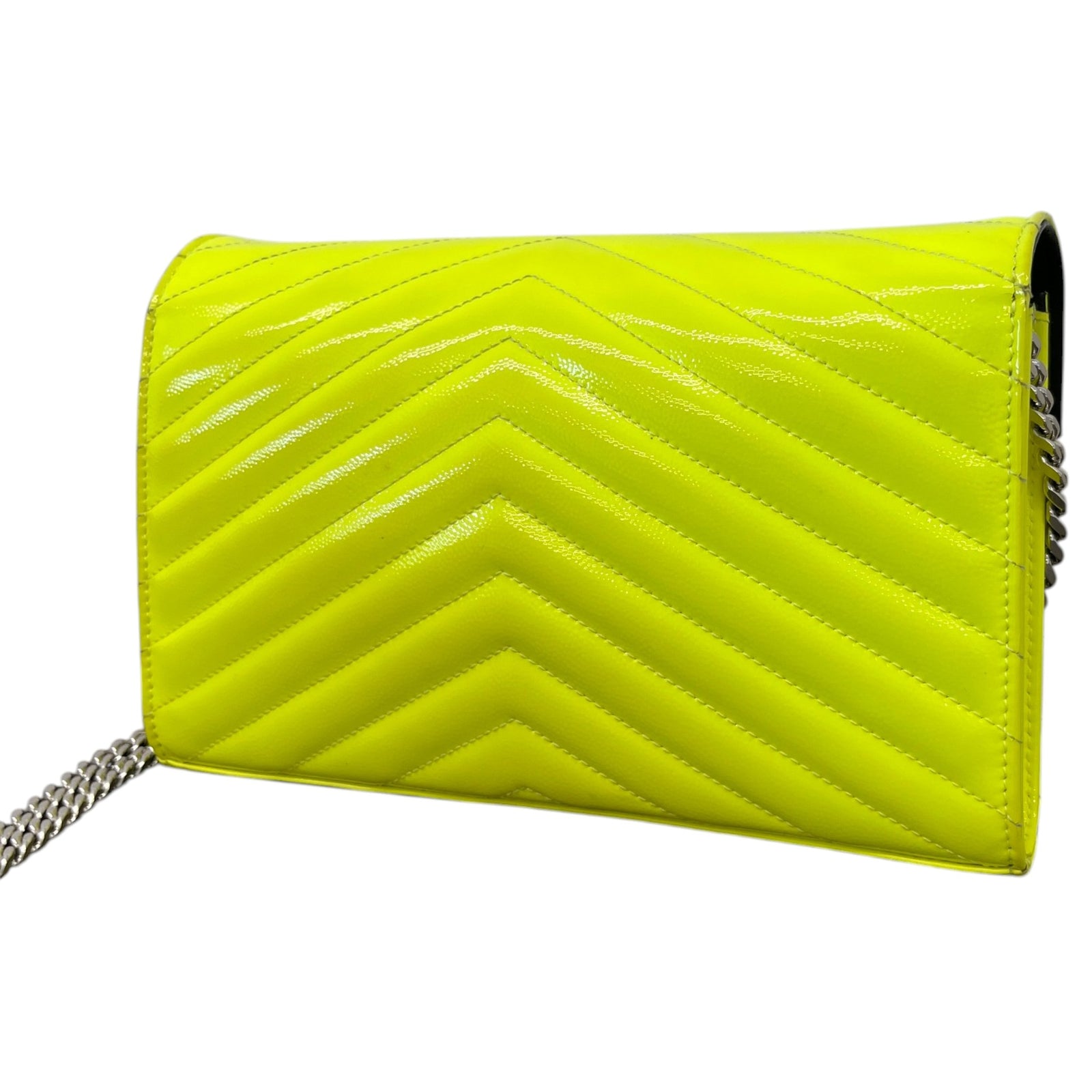 Saint Laurent Women's Cassandre Matelassé Wallet On Chain Patent Bag Yellow - Photo 9
