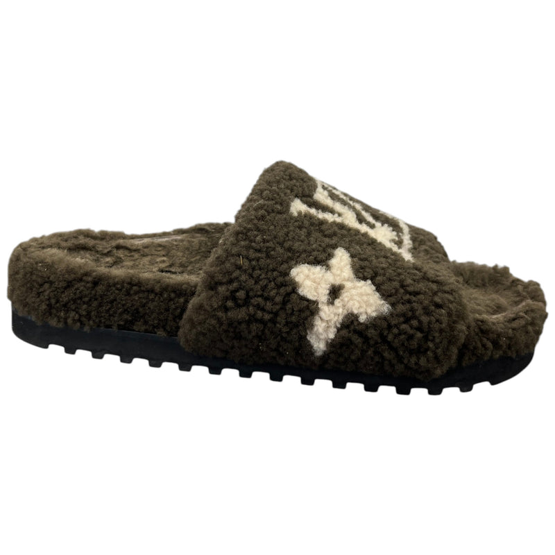 Women's Monogram Paseo Flat Comfort Slides Khaki Size UK 6 / EU 39