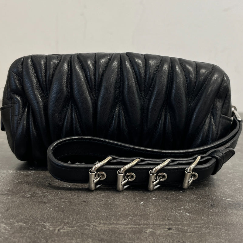 Women's Matelasse Leather Wristlet Purse Black