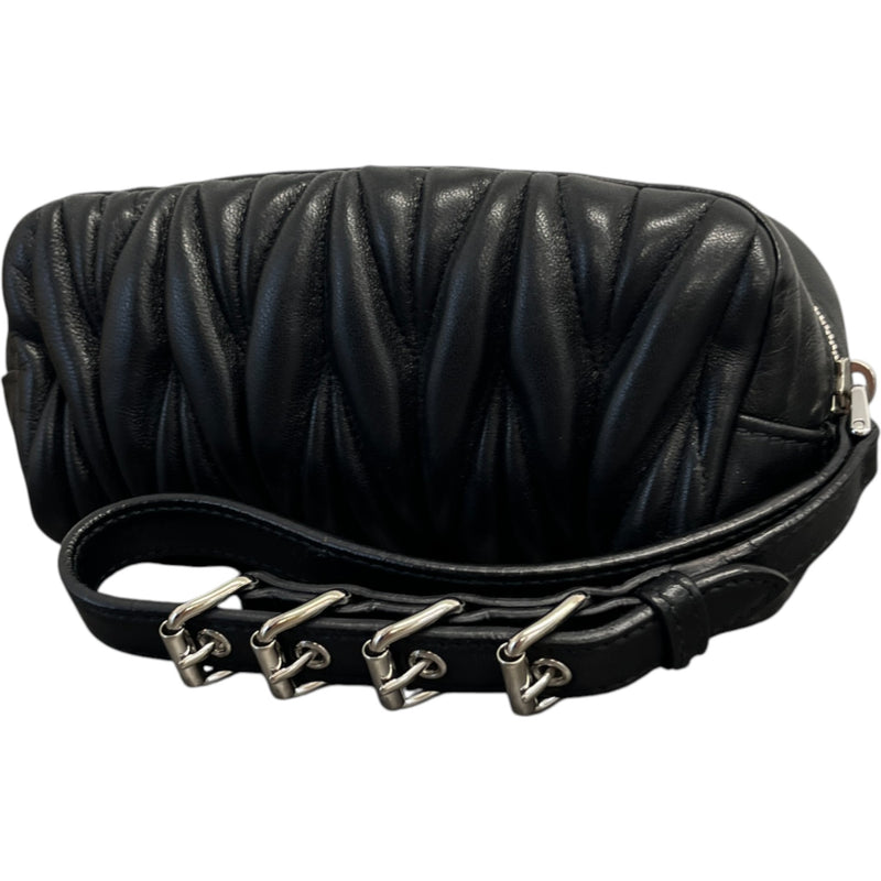 Women's Matelasse Leather Wristlet Purse Black