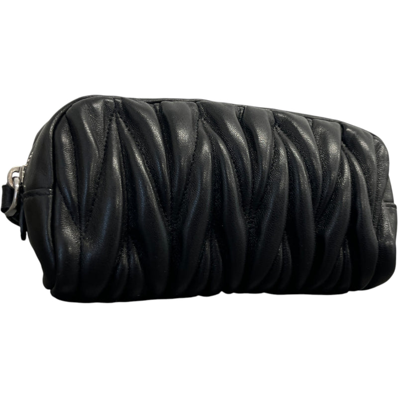 Women's Matelasse Leather Wristlet Purse Black