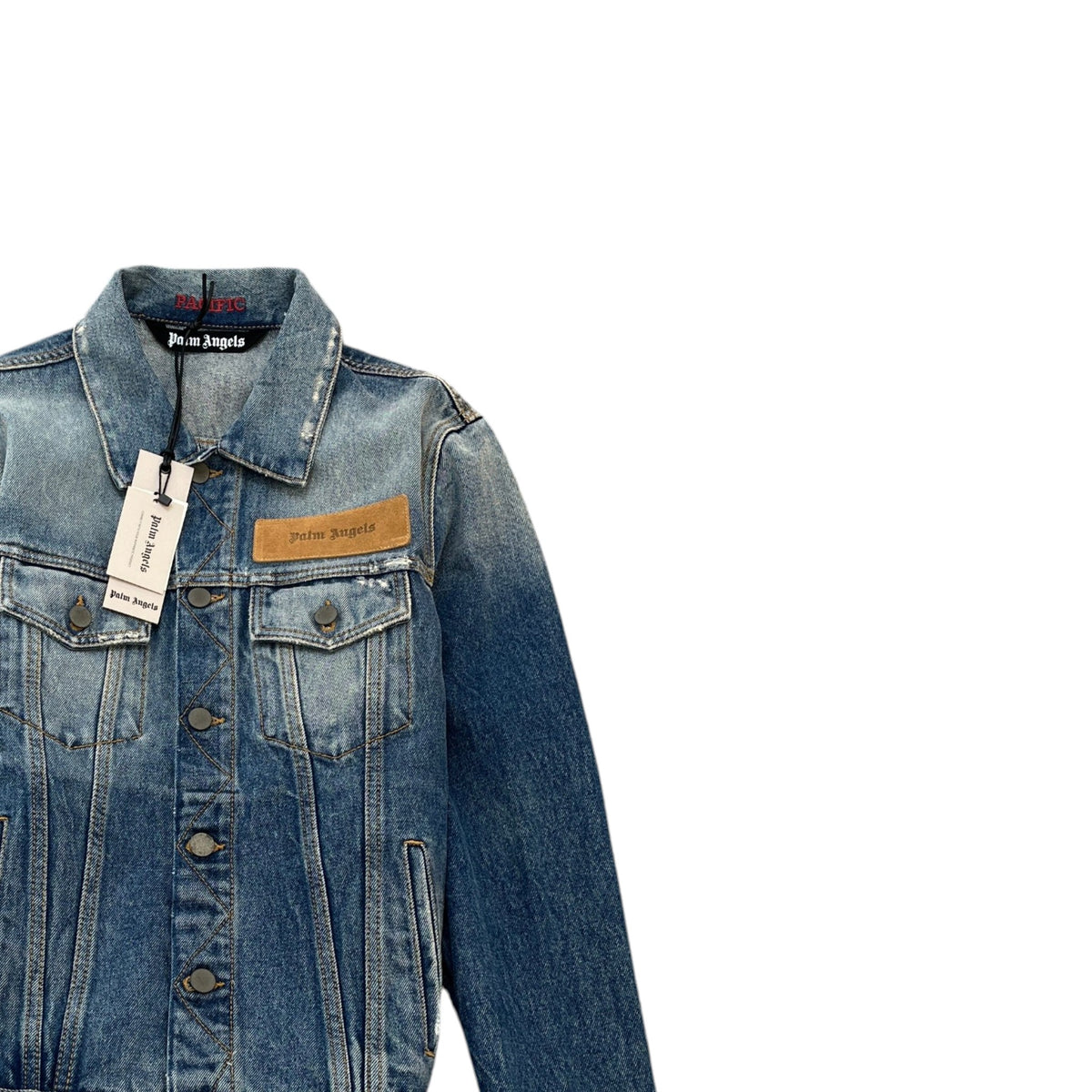 Men's Embroidered Palm Trucker Jacket Blue Size M - Photo 3