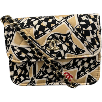 Women's Checkered Flag Printed Cc Handbag Beige