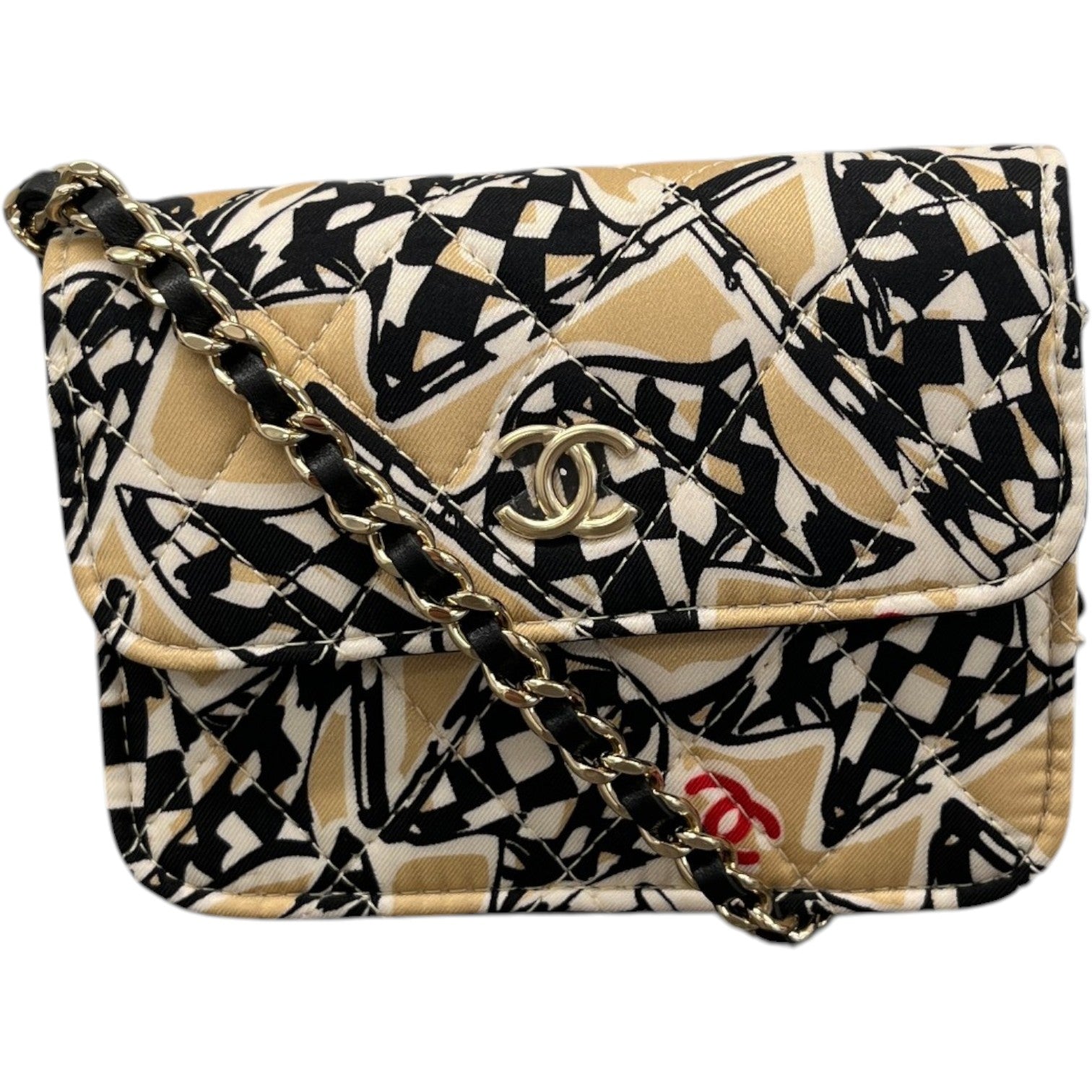 Women's Checkered Flag Printed Cc Handbag Beige - Photo 1