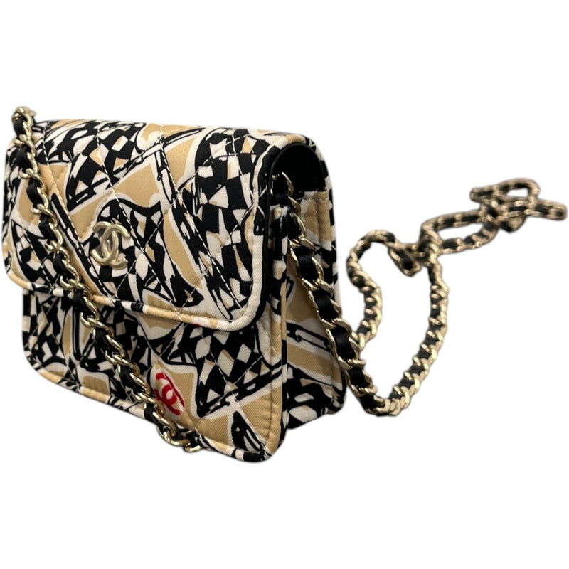 Women's Checkered Flag Printed Cc Handbag Beige
