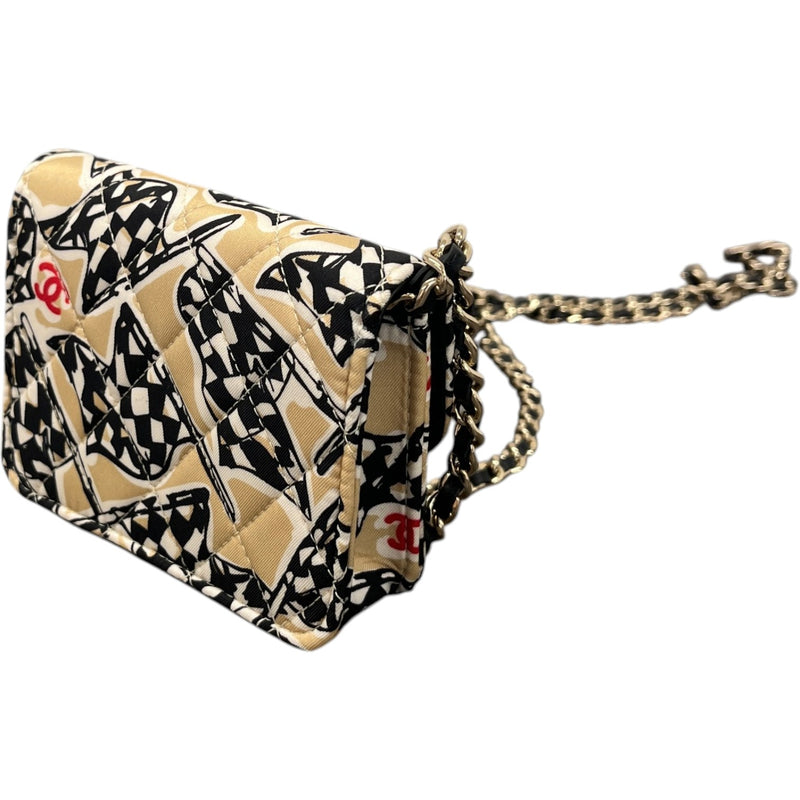Women's Checkered Flag Printed Cc Handbag Beige