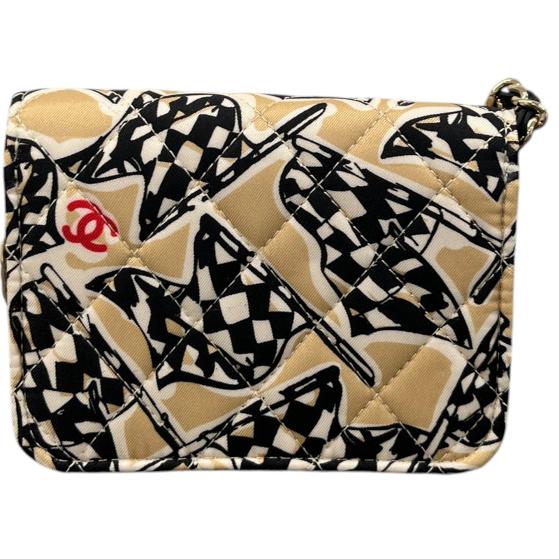 Women's Checkered Flag Printed Cc Handbag Beige