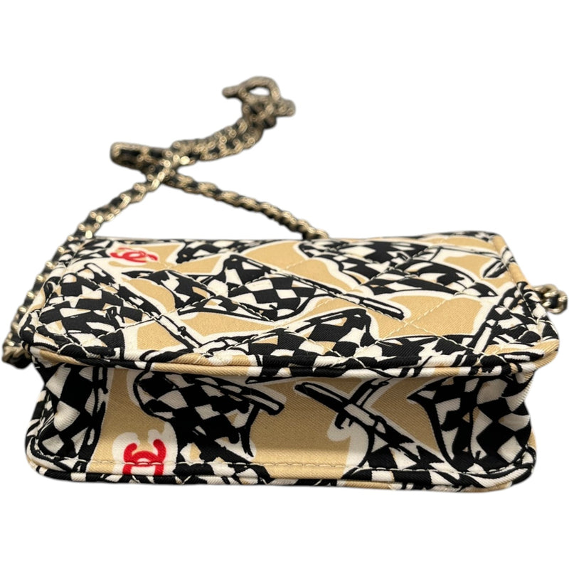 Women's Checkered Flag Printed Cc Handbag Beige