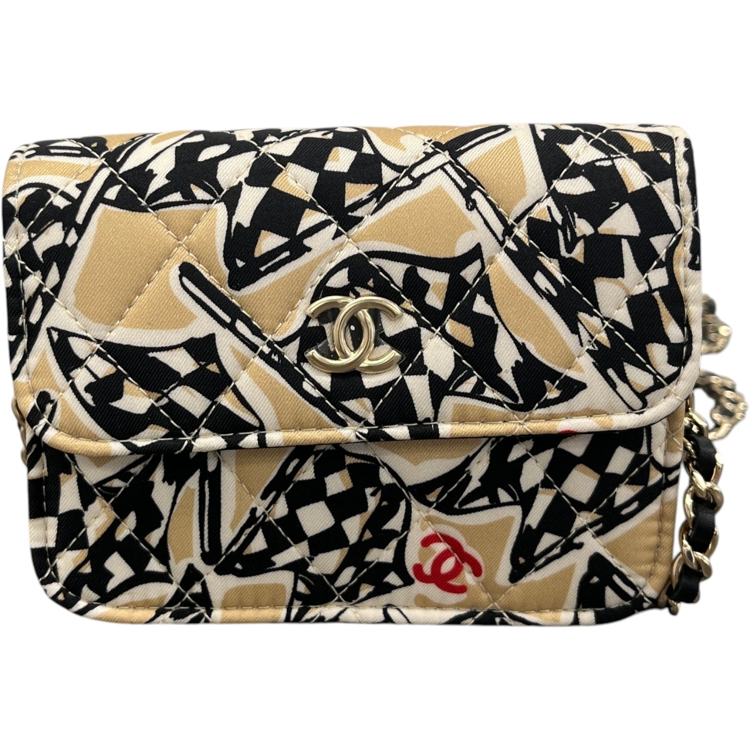 Women's Checkered Flag Printed Cc Handbag Beige - Photo 3