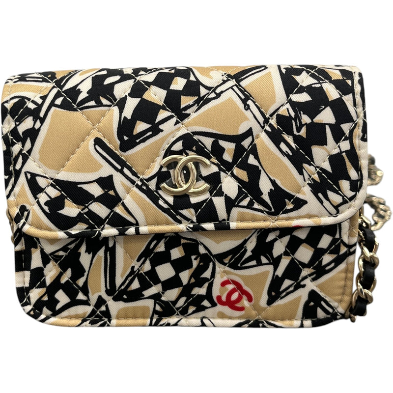Women's Checkered Flag Printed Cc Handbag Beige