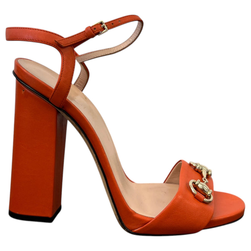 Gucci Women's Horsebit block heel Sandals Orange Size 5.5