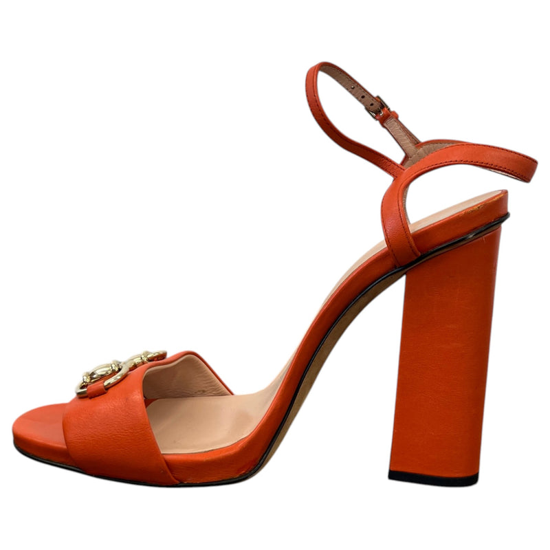 Gucci Women's Horsebit block heel Sandals Orange Size 5.5