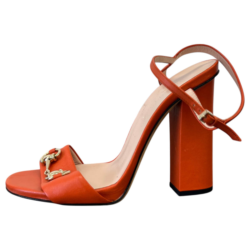 Gucci Women's Horsebit block heel Sandals Orange Size 5.5