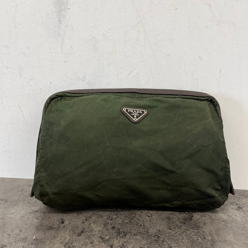 Men's Nylon Triangle Logo Toiletry Bag Khaki