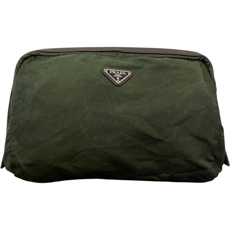 Men's Nylon Triangle Logo Toiletry Bag Khaki
