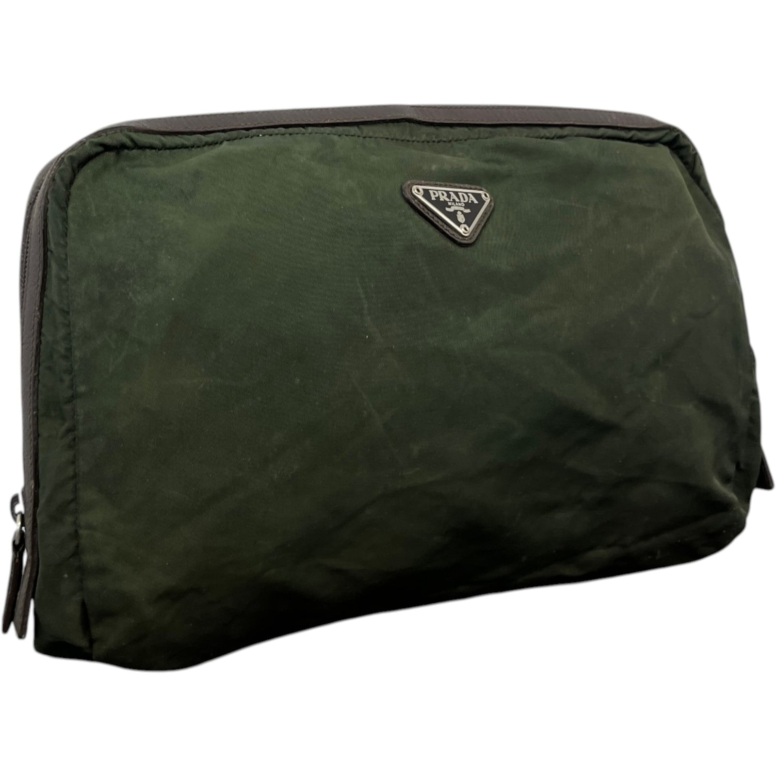 Men's Nylon Triangle Logo Toiletry Bag Khaki - Photo 3