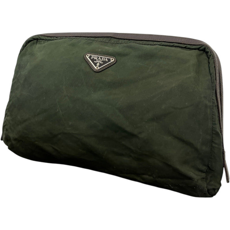 Men's Nylon Triangle Logo Toiletry Bag Khaki