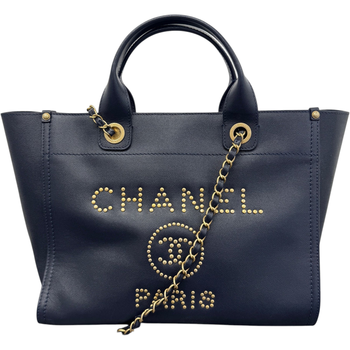 Women's Small Studded Deauville Tote Handbag Navy - Photo 1