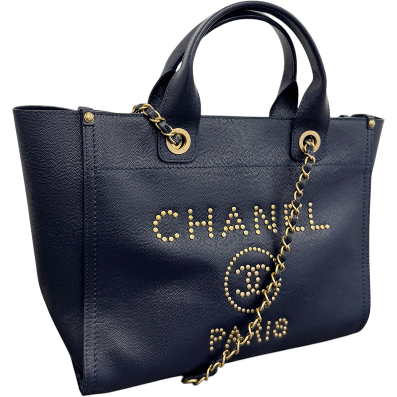 Women's Small Studded Deauville Tote Handbag Navy