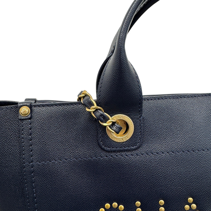 Women's Small Studded Deauville Tote Handbag Navy
