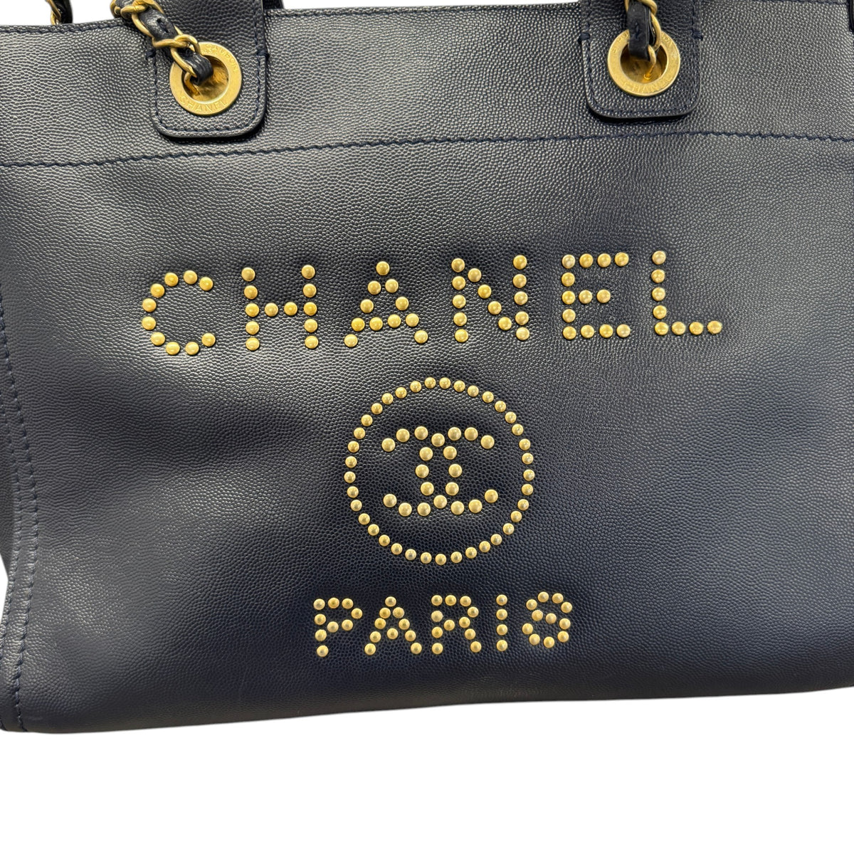 Women's Small Studded Deauville Tote Handbag Navy - Photo 10