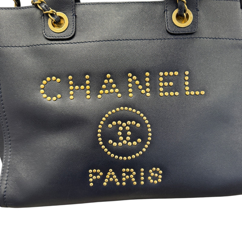 Women's Small Studded Deauville Tote Handbag Navy